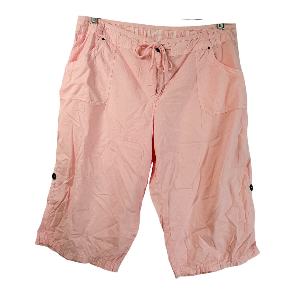 Fresh Produce Pink Capri Pants Womens XL Drawstring Roll Tab Cropped Trousers